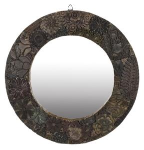 Zrcadlo v kulatém rámu z teakového dřeva zdobené starými raznicemi, 60x4x60cm (7P)