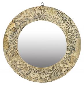 Zrcadlo v kulatém rámu z teakového dřeva zdobené starými raznicemi, 60x4x60cm (7T)