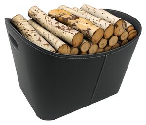 KONDELA Koš na dřevo z umělé kůže, černá, HOLZO