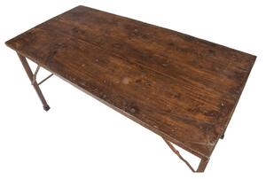 Skládací stůl, železná konstrukce, týkové dřevo, 150x75x78cm (8D)