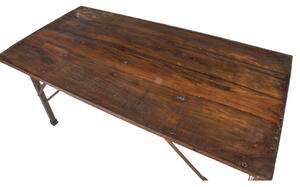 Skládací stůl, železná konstrukce, týkové dřevo, 150x75x78cm (8A)