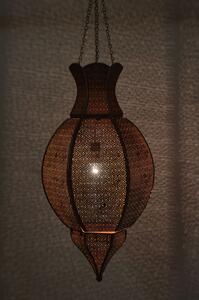 Kovová lampa v orientálním stylu, černo-stříbrná, uvnitř oranžová, 34x52cm