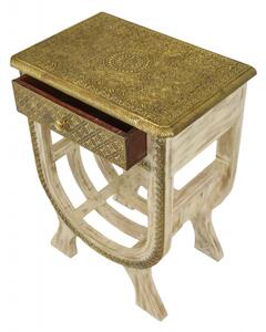 Noční stolek z mangového dřeva, mosazné kování, 47x30x60cm
