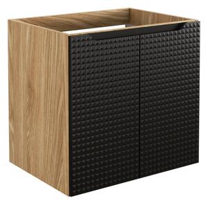 COMAD Závěsná skříňka s umyvadlem - LUXOR 82-60-2D black, šířka 60 cm, matná černá/olejovaný dub