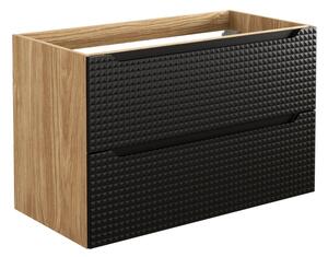 COMAD Závěsná skříňka s umyvadlem - LUXOR 82-90-2S black, šířka 90 cm, matná černá/olejovaný dub