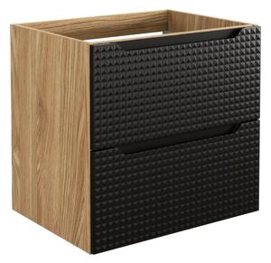 COMAD Závěsná skříňka s umyvadlem - LUXOR 82-60-2S black, šířka 60 cm, matná černá/olejovaný dub