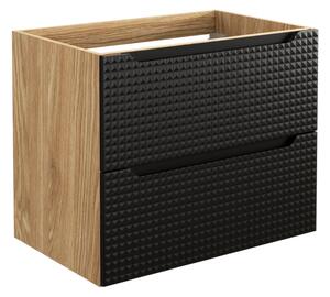 COMAD Závěsná skříňka s umyvadlem - LUXOR 82-70-2S black, šířka 70 cm, matná černá/olejovaný dub