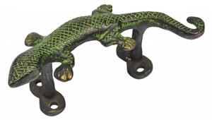 Dveřní madlo ještěrka, zelená patina, mosaz, 14cm (DD)