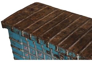 Truhla z teakového dřeva, železné kování, ručně malovaná, páv a opice, 138x48x95