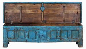 Truhla z teakového dřeva, tyrkysová patina, 168x45x46cm