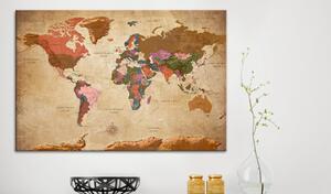 Korková nástěnka - Mapa světa: Hnědá elegance 90x60