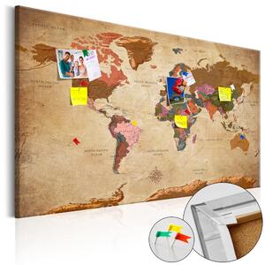 Korková nástěnka - Mapa světa: Hnědá elegance 120x80