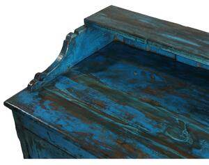 Prosklená skříňka z teakového dřeva, tyrkysová patina, 92x49x133cm