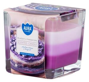 Sklo hranol 80x80 mm ~32h Blueberry Cheescake tříbarevná vonná svíčka