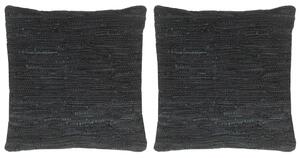 Polštáře 2 ks chindi černé 45 x 45 cm kůže a bavlna