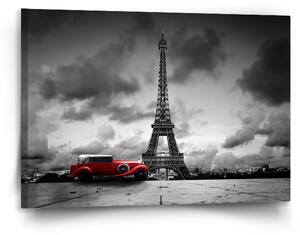 Sablio Obraz Eiffelova věž a červené auto - 120x80 cm