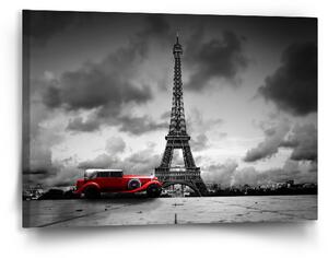 Sablio Obraz Eiffelova věž a červené auto - 90x60 cm