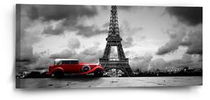 Sablio Obraz Eiffelova věž a červené auto - 110x50 cm