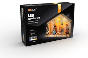 SOLIGHT LED dřevěný betlém, 30x21cm, 7x LED, 2xAA