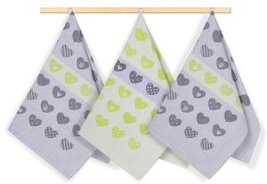 Bellatex Kuchyňské utěrky sada 3 kusů 50x70 cm Srdce Šedá,Zelená