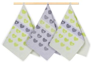 Bellatex Kuchyňské utěrky sada 3 kusů 50x70 cm Srdce Zelená,Šedá
