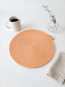 Ručně šité kulaté prostírání z bavlněných šňůr – lososvá, průměr 30 cm