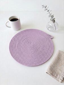 Ručně šité kulaté prostírání z bavlněných šňůr – šeříková, průměr 30 cm