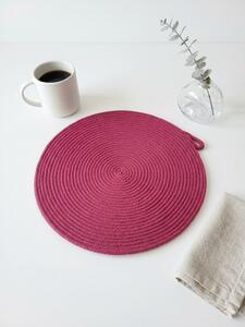 Ručně šité kulaté prostírání z bavlněných šňůr – vínové, průměr 30 cm