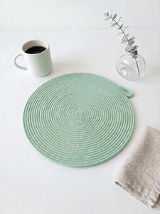 Ručně šité kulaté prostírání z bavlněných šňůr – mátová, průměr 30 cm