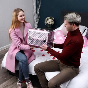 SONGMICS Kosmetický kufřík růžový 36 x 28 x 23 cm
