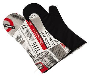BELLATEX Grilovací rukavice 2ks Noviny červená, černá 22x46 cm