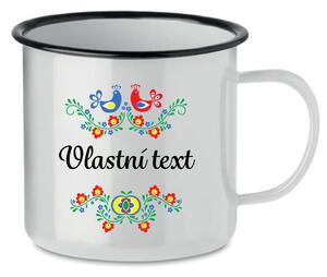 Personalizovaný bílý retro plecháček s folklórním vzorem