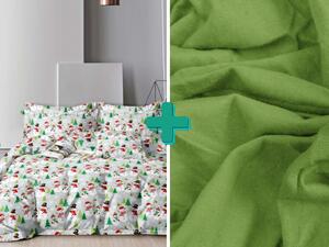 2x povlečení z mikrovlákna SNOWMAN šedé + prostěradlo jersey 180x200 cm světle zelené