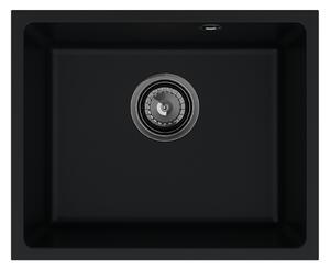Sink Quality Crypton 55, kuchyňský granitový dřez 460x375x205 mm + černý sifon, černá, SKQ-CRY.C.1KBO.55.XB
