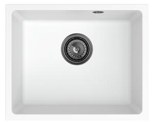Sink Quality Crypton 55, kuchyňský granitový dřez 460x375x205 mm + černý sifon, bílá, SKQ-CRY.W.1KBO.55.XB