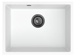 Sink Quality Crypton 60, kuchyňský granitový dřez 535x400x205 mm + černý sifon, bílá, SKQ-CRY.W.1KBO.60.XB