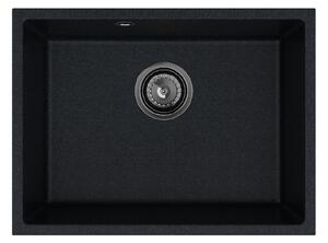 Sink Quality Crypton 60, kuchyňský granitový dřez 535x400x205 mm + černý sifon, černá skvrnitá, SKQ-CRY.B.1KBO.60.XB