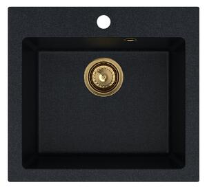 Sink Quality Ferrum 50, kuchyňský granitový dřez 490x450x195 mm + zlatý sifon, brocade, SKQ-FER.B.1K50.XG