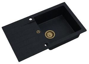 Sink Quality Natalie, kuchyňský granitový dřez 770x450x170 mm + zlatý sifon, černá skvrnitá-BROCADE, SKQ-NAT.B.1KDO.XG