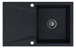 Sink Quality Obsidian, kuchyňský granitový dřez 790x500x210 mm + černý sifon, černá skvrnitá-Brocade, SKQ-OBS.B.1KDO.XB