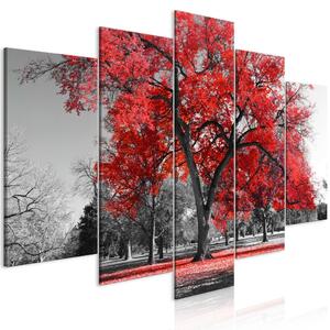 Obraz - Podzim v parku - červený II 100x50