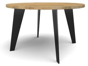 Jídelní stůl Racek Typ a sukovitost dřeva: Dub sukovitý/rustikální (0 Kč), Barva kovových nohou: Černá mat - RAL 9005 (0 Kč), Průměr stolu (cm): 130 (cm)