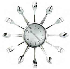 ISO 7962 Kuchyňské nástěnné hodiny s příbory stříbrná
