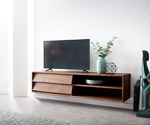 DELIFE TV stolek Eloi 145x35 cm hnědá akácie 2 šuplíky 2 přihrádky závěsný