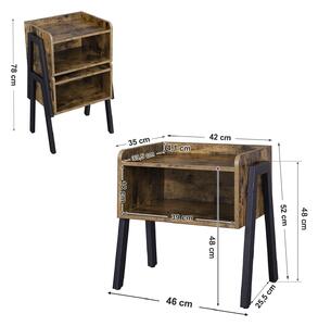 VASAGLE, Kovový noční stolek 35x42x52 cm | hnědý
