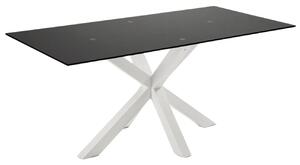 Matně černý skleněný jídelní stůl Kave Home Argo 180 x 100 cm s bílou kovovou podnoží