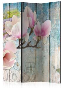 Paraván - Růžové květy na dřevě 135x172
