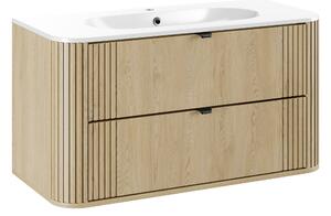 Comad Koupelnová skříňka s keramickým umyvadlem Ovalia Cremona 100 cm - dub cremona
