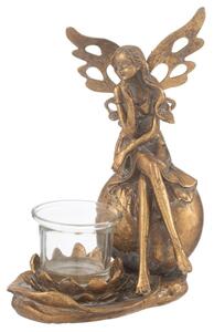 Zlatý antik svícen Vidia s andělem - 15*11*20 cm - J-Line by Jolipa