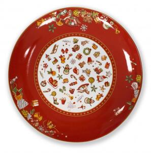 Vánoční talíř/tác na cukroví 30,5 cm CHICCHI E BALOCCHI červený BRANDANI (barva - porcelán, červená, barevná)